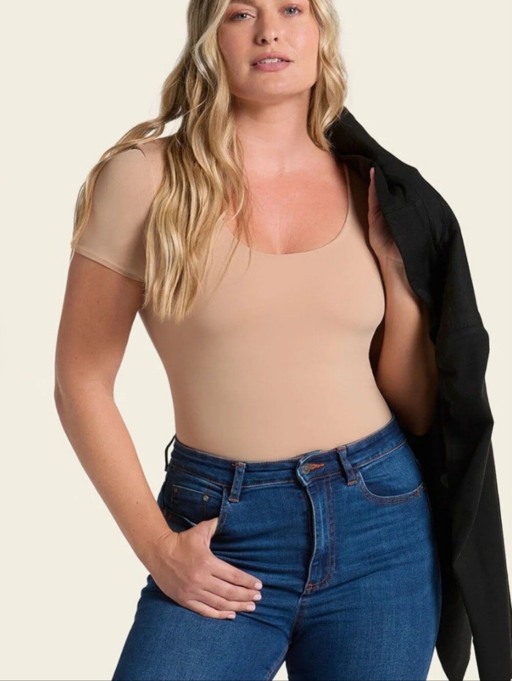 LEONISA Essential BoldlyShort Sleeve Round Neck Shaper Bodysuit NWOT Size Large - Picture 6 of 9